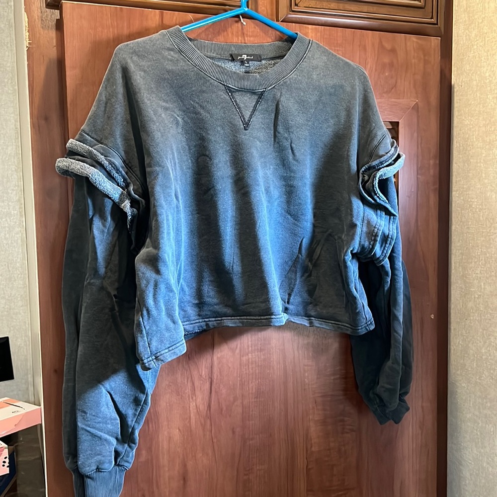 7 For All Mankind Washed Charcoal Cropped Crew Sweatshirt
